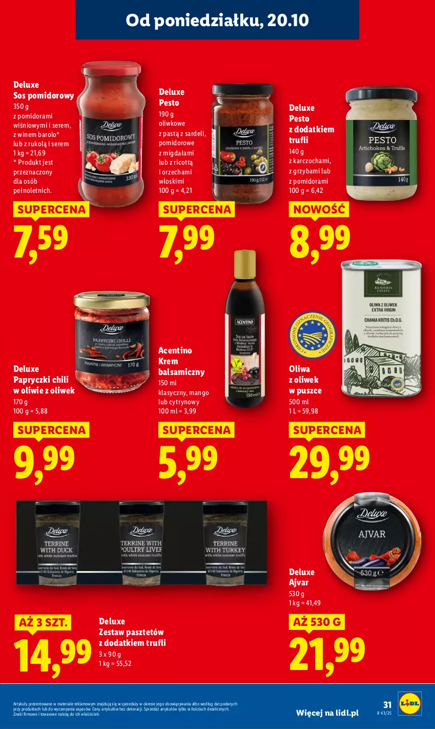 Gazetka promocyjna Lidl - GAZETKA - ważna 20.10 do 22.10.2025 - strona 31 - produkty: Mango, Oliwa, Oliwa z oliwek, Pasztet, Pesto, Ser, Sos, Sos pomidorowy