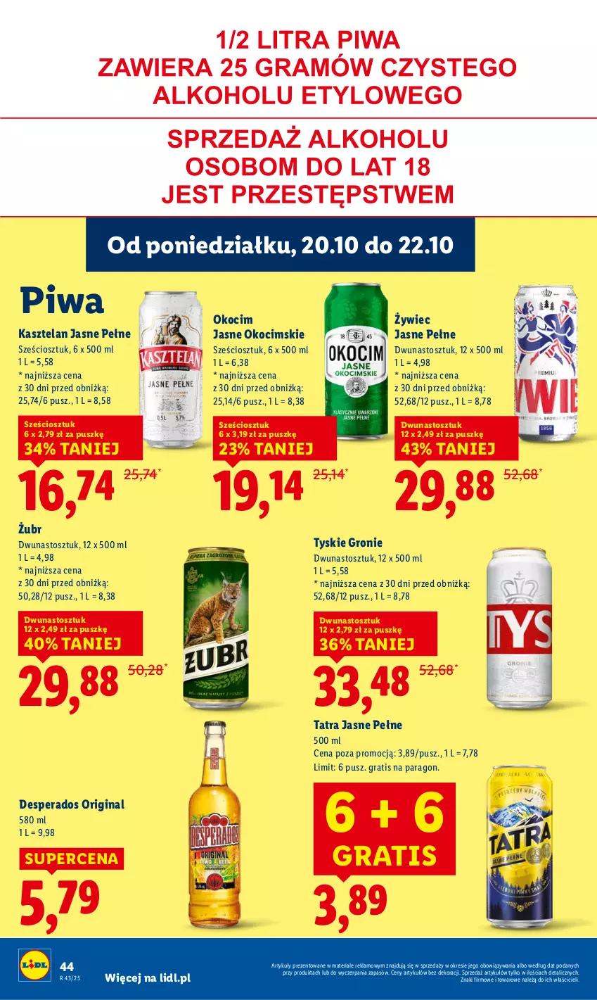 Gazetka promocyjna Lidl - GAZETKA - ważna 20.10 do 22.10.2025 - strona 44 - produkty: Desperados, Gin, Gra, Kasztelan, Koc, Okocim, Piwa, Tatra, Tyskie