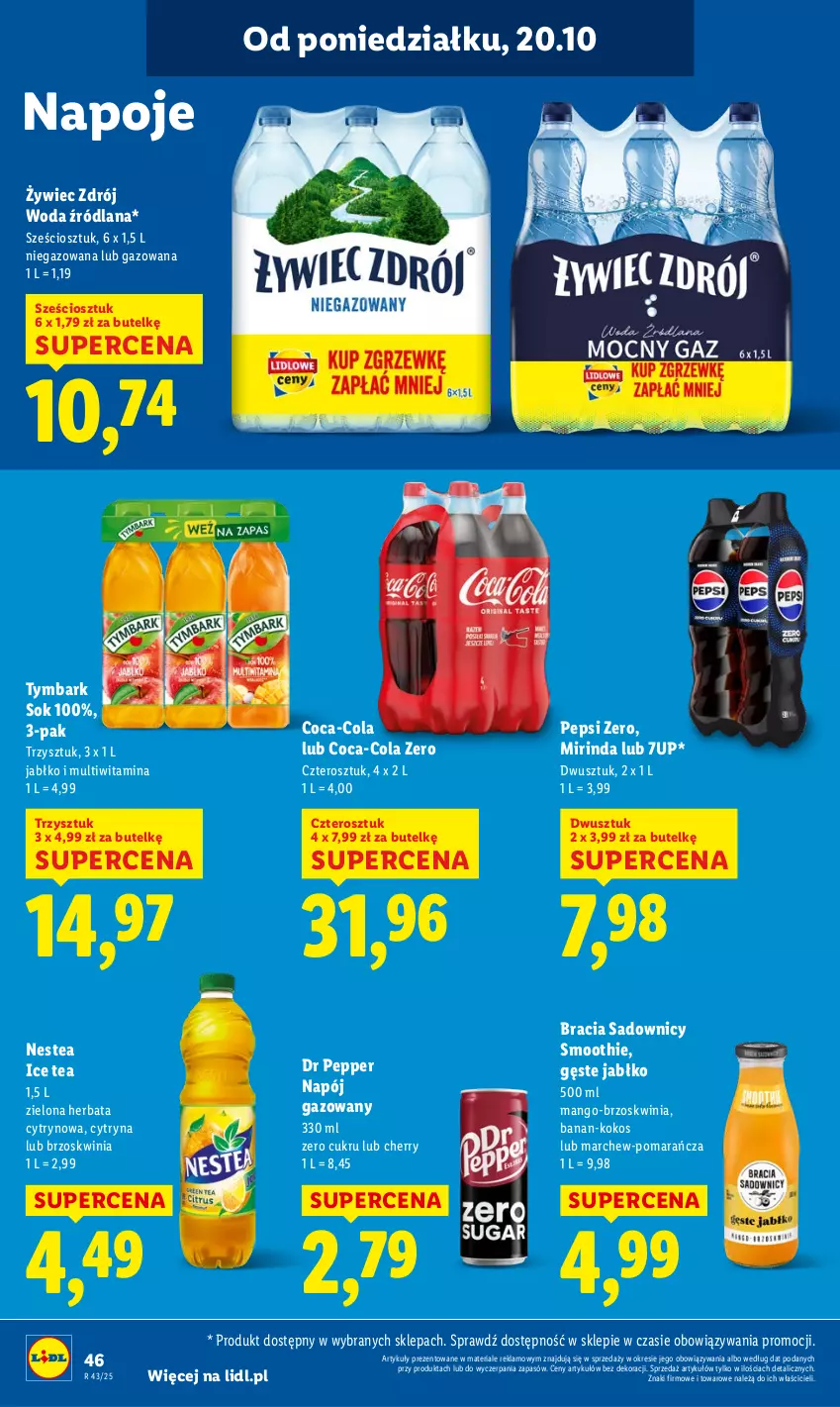 Gazetka promocyjna Lidl - GAZETKA - ważna 20.10 do 22.10.2025 - strona 46 - produkty: 7up, Coca-Cola, Herbata, Ice tea, Kokos, LANA, Mango, Mirinda, Napój, Napój gazowany, Napoje, Nestea, Pepsi, Smoothie, Sok, Tymbark, Woda