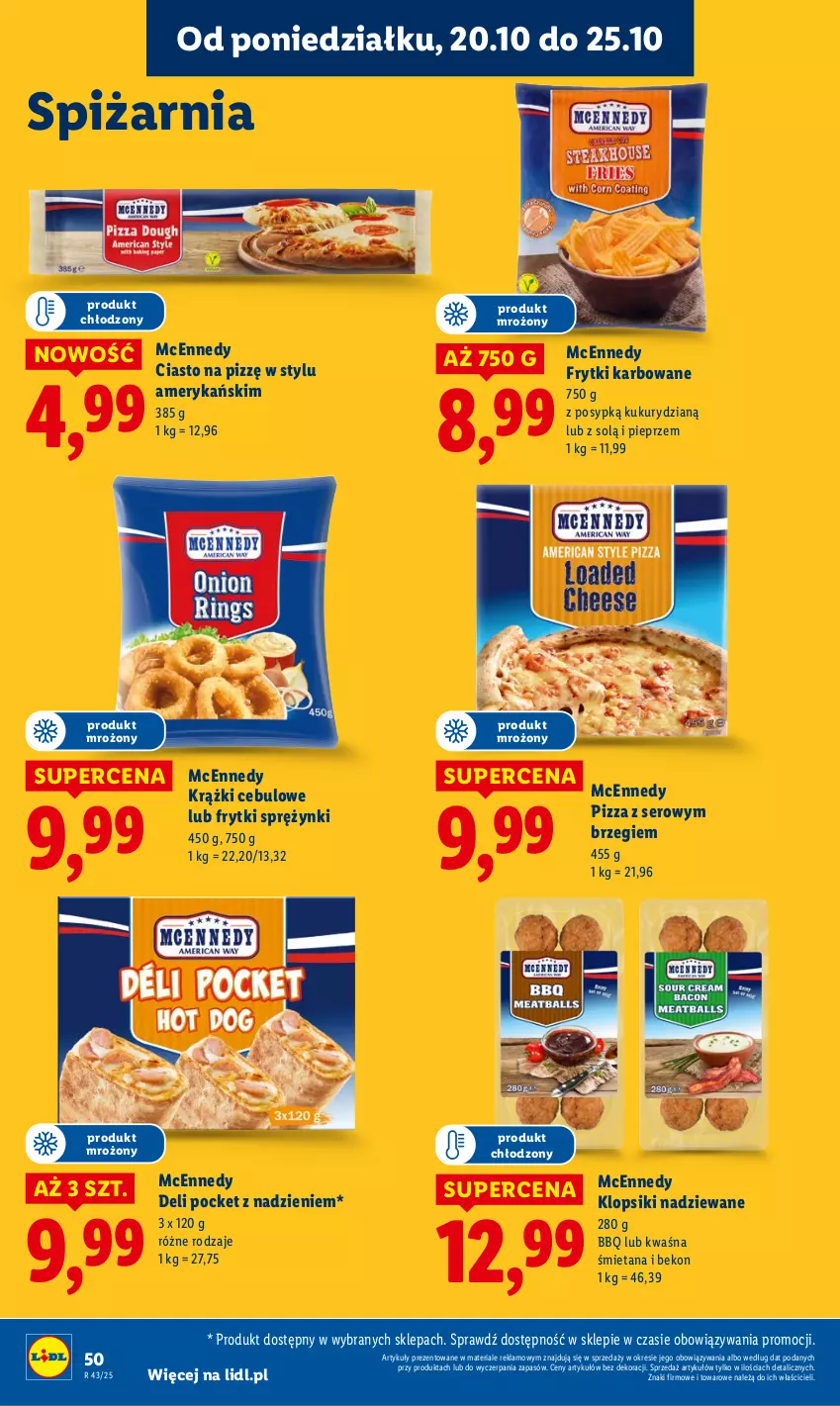 Gazetka promocyjna Lidl - GAZETKA - ważna 20.10 do 22.10.2025 - strona 50 - produkty: Beko, Frytki, Klopsiki, Krążki cebulowe, Pieprz, Pizza, Ser