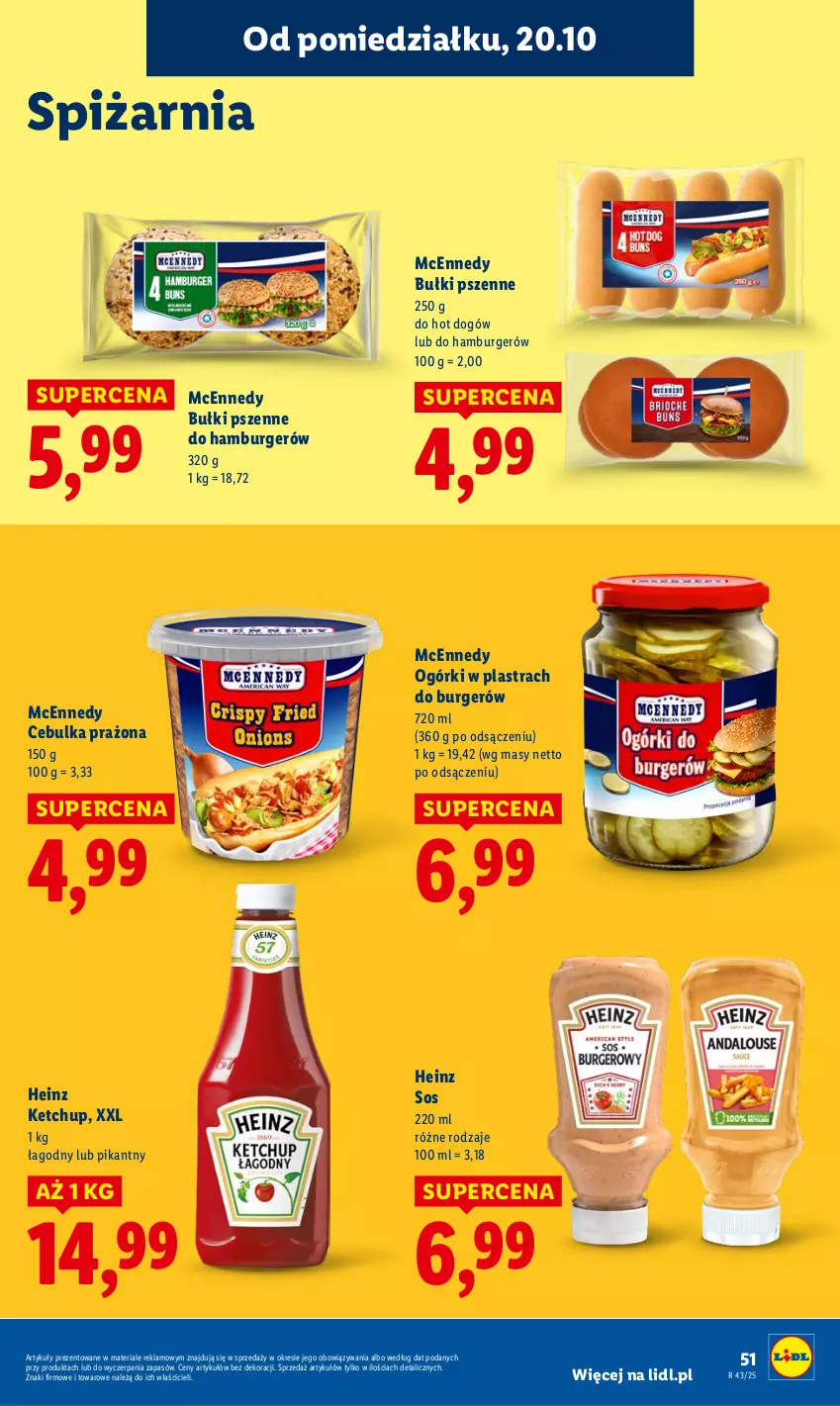 Gazetka promocyjna Lidl - GAZETKA - ważna 20.10 do 22.10.2025 - strona 51 - produkty: Burger, Hamburger, Heinz, Hot dog, Ketchup, Sos