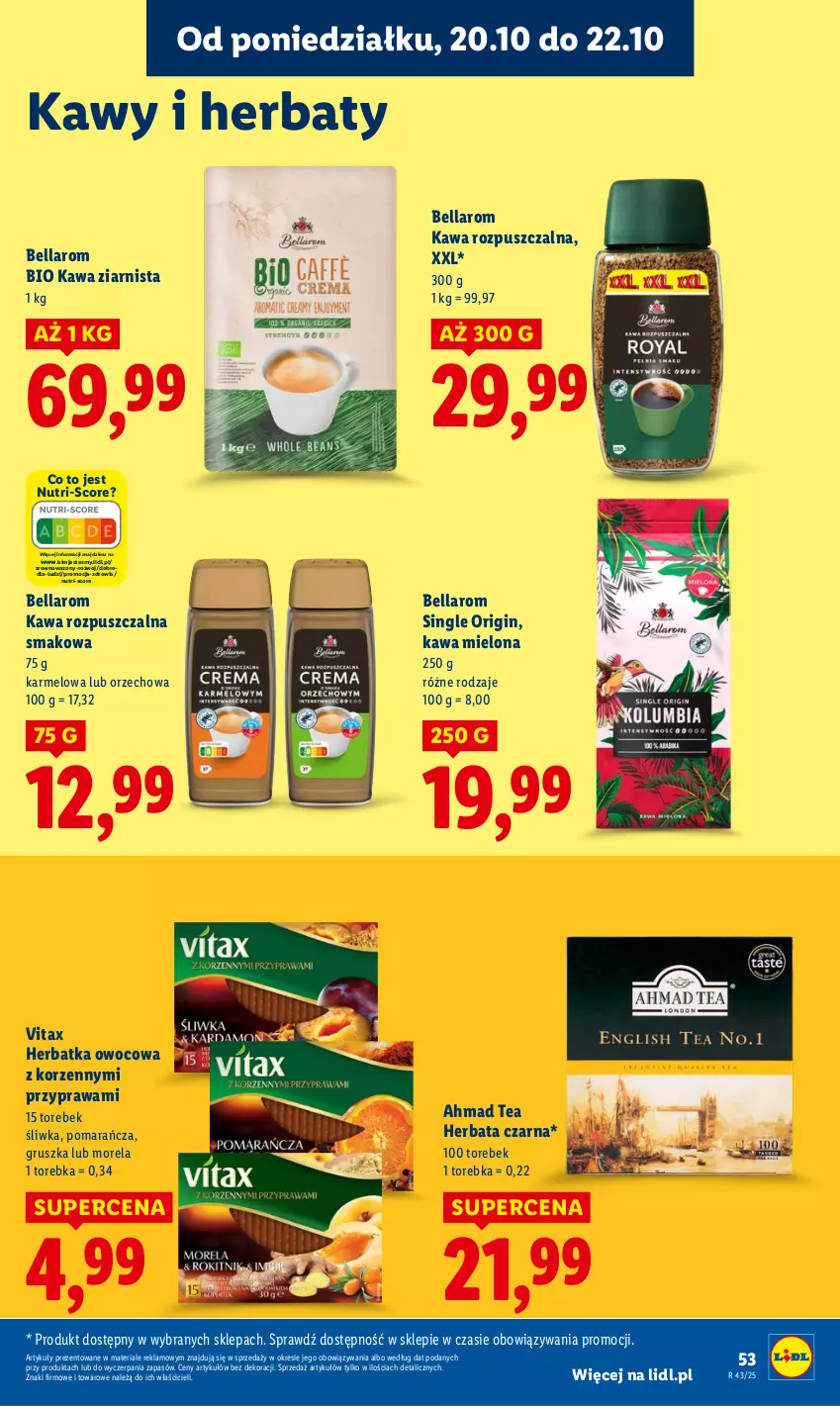 Gazetka promocyjna Lidl - GAZETKA - ważna 20.10 do 22.10.2025 - strona 53 - produkty: Bell, Bella, Gin, Herbata, Herbata czarna, Kawa, Kawa mielona, Kawa rozpuszczalna, Kawa ziarnista, Morela, Torebka, Vitax, Wazon