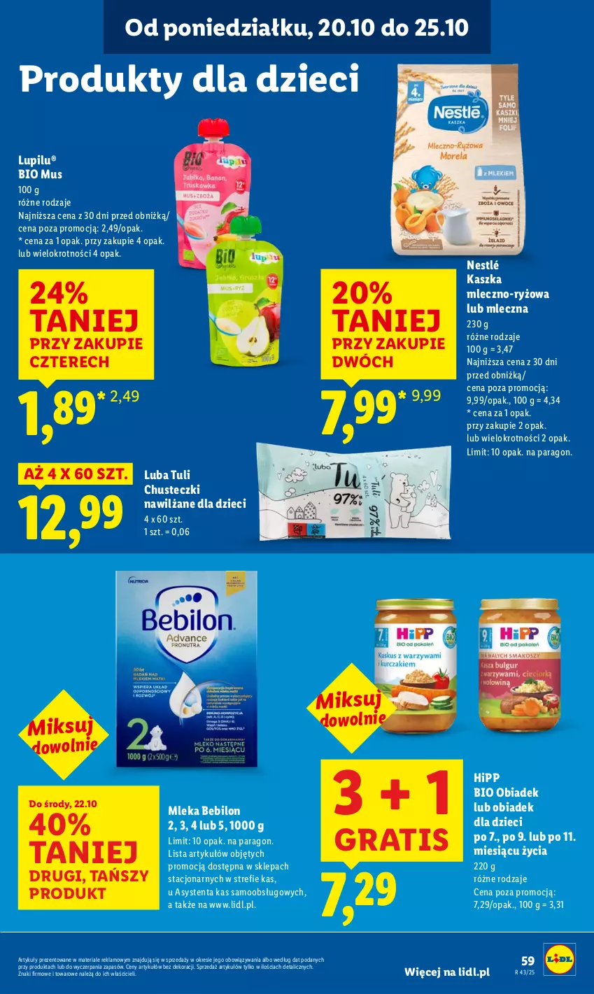 Gazetka promocyjna Lidl - GAZETKA - ważna 20.10 do 22.10.2025 - strona 59 - produkty: BEBILON, Chusteczki, Dzieci, Gra, HiPP, Hipp Bio, Mus, Nestlé, Ryż
