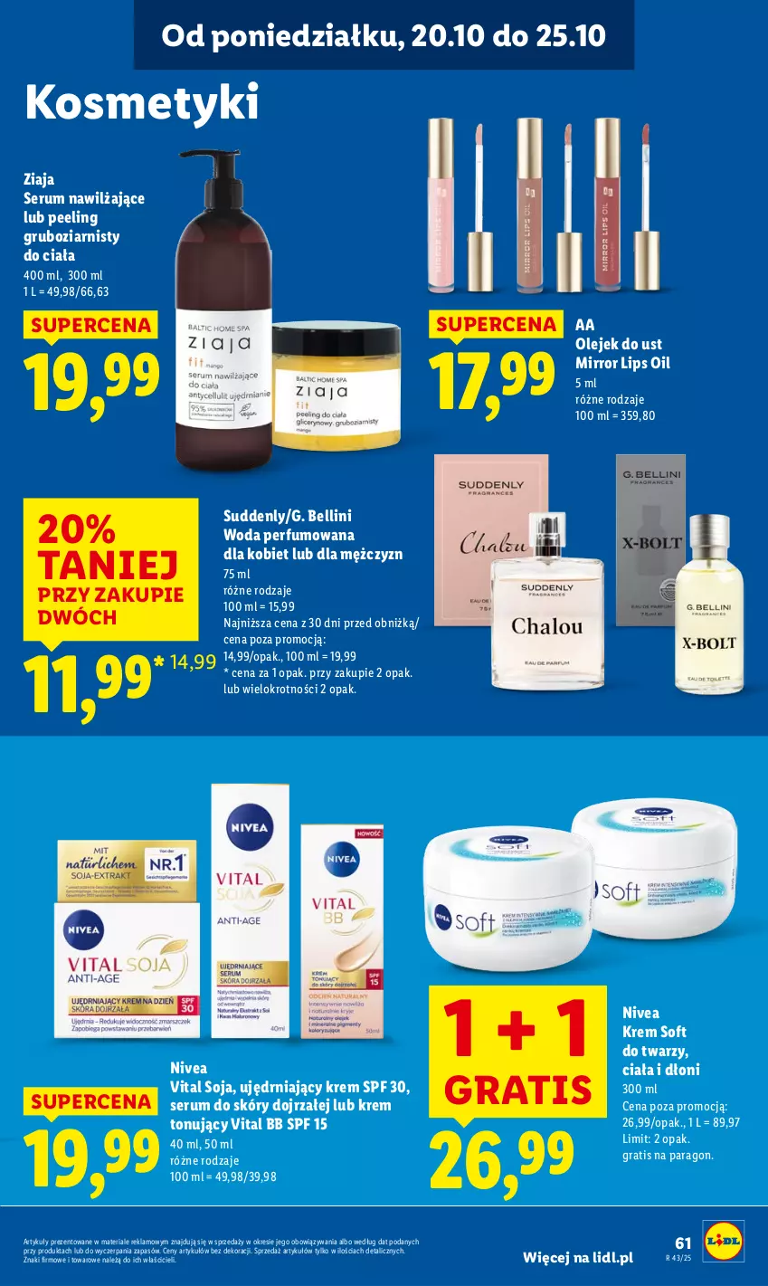 Gazetka promocyjna Lidl - GAZETKA - ważna 20.10 do 22.10.2025 - strona 61 - produkty: Bell, Gra, Nivea, Olej, Peeling, Perfum, Rum, Ser, Serum, Woda, Woda perfumowana, Ziaja