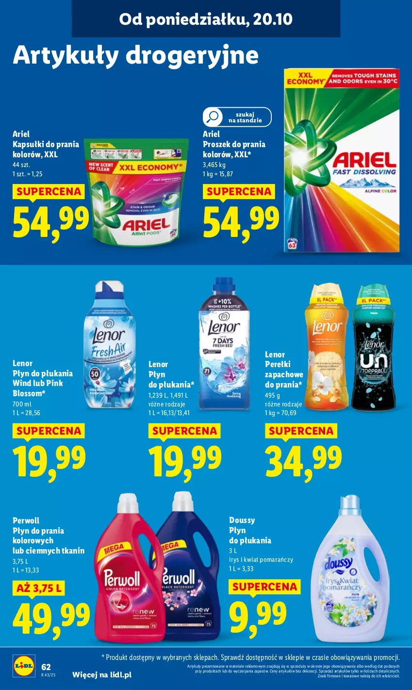 Gazetka promocyjna Lidl - GAZETKA - ważna 20.10 do 22.10.2025 - strona 62 - produkty: Ariel, Kapsułki do prania, Lenor, Perełki zapachowe, Perwoll, Płyn do płukania, Płyn do prania, Proszek do prania
