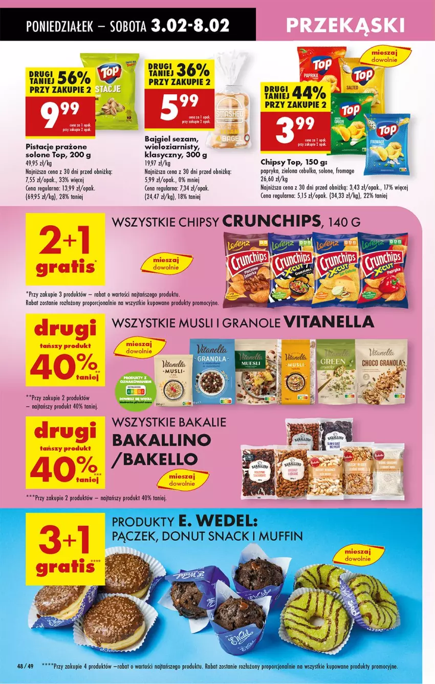 Gazetka promocyjna Biedronka - Od Poniedziałku - ważna 03.02 do 08.02.2025 - strona 54 - produkty: Chipsy, Crunchips, Donut, E. Wedel, Gin, Gra, Leon, Mus, Pączek, Papryka, Pistacje, Por, Sezam, Top