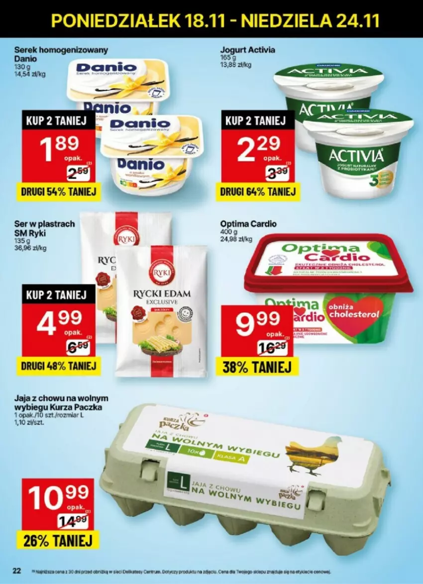 Gazetka promocyjna Delikatesy Centrum - ważna 18.11 do 24.11.2024 - strona 15 - produkty: Activia, Jaja, Optima, Optima Cardio, Por, Rum, Ser