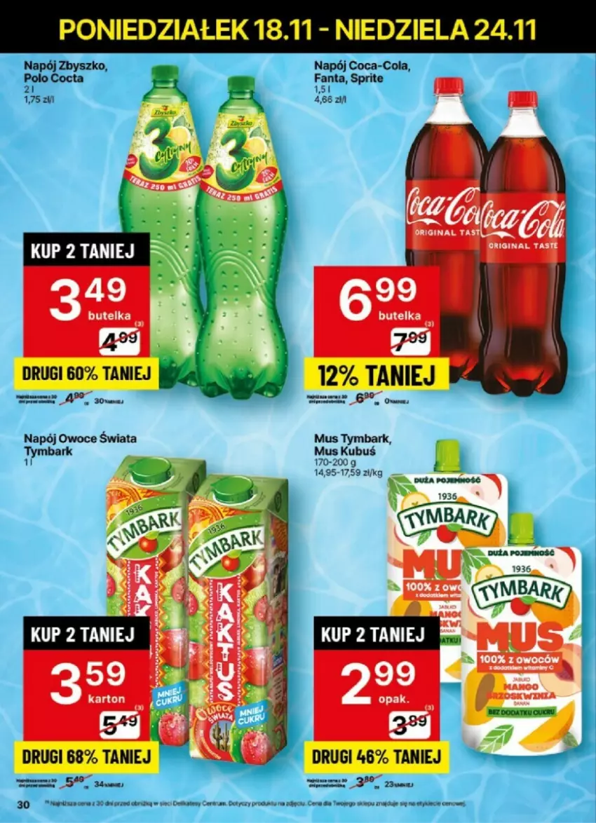 Gazetka promocyjna Delikatesy Centrum - ważna 18.11 do 24.11.2024 - strona 24 - produkty: Coca-Cola, Fa, Fanta, Gin, Kubuś, Mus, Napój, Owoce, Rum, Sprite, Tymbark