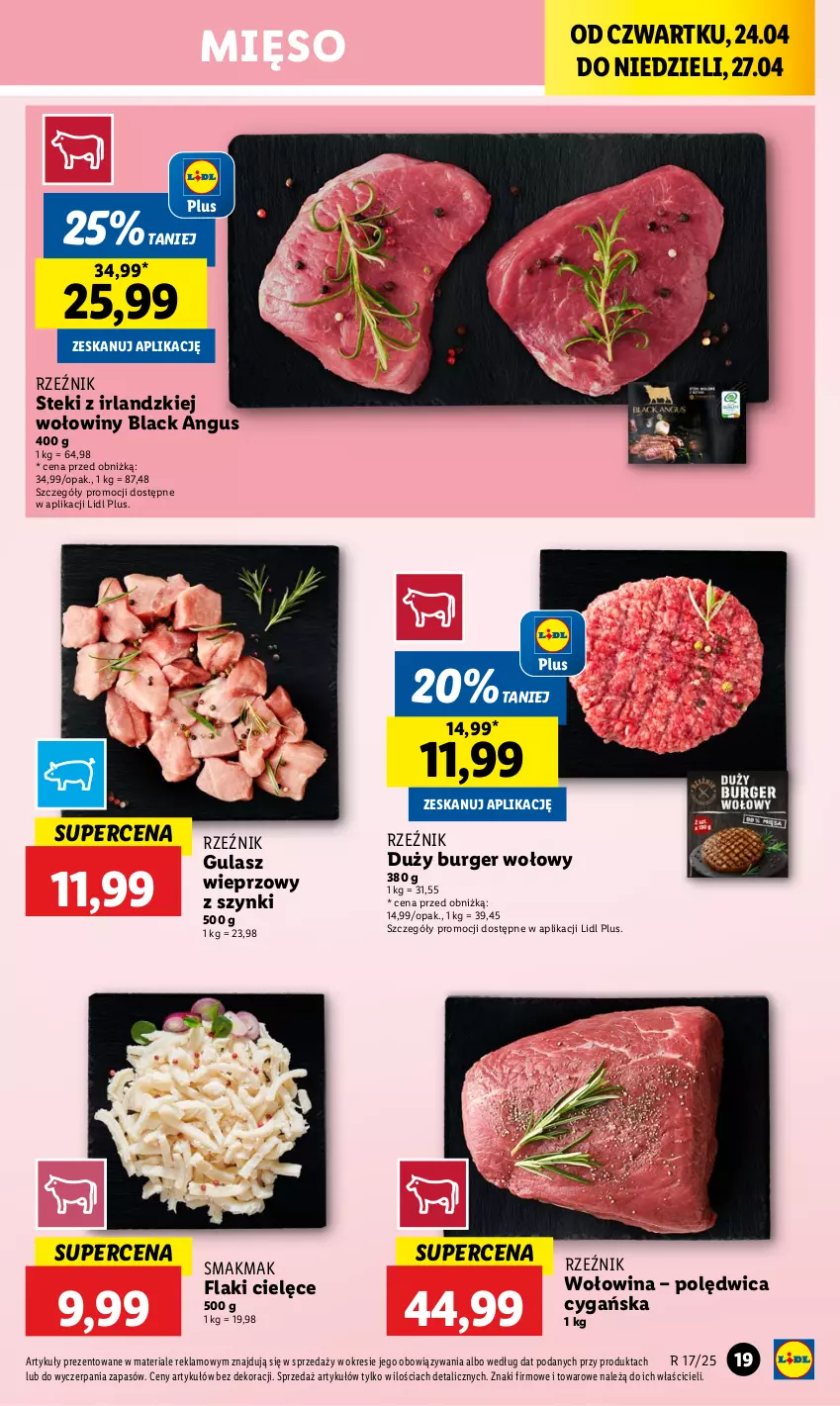 Gazetka promocyjna Lidl - GAZETKA - ważna 24.04 do 27.04.2025 - strona 21 - produkty: Burger, Flaki, Lack, Mięso, Polędwica, Stek, Wołowina