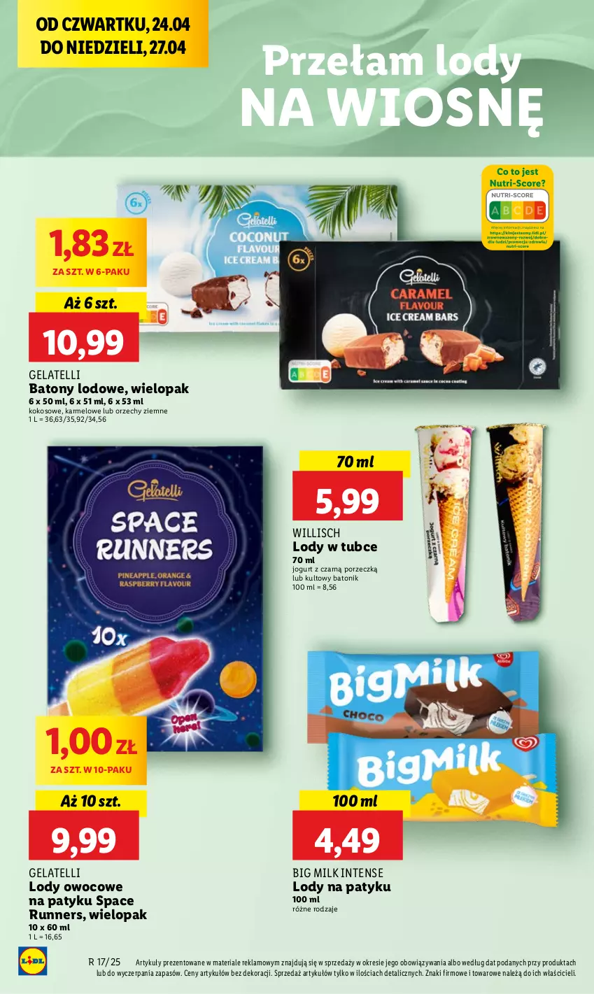 Gazetka promocyjna Lidl - GAZETKA - ważna 24.04 do 27.04.2025 - strona 40 - produkty: Baton, Big Milk, Jogurt, Kokos, Lody, Por, Tonik