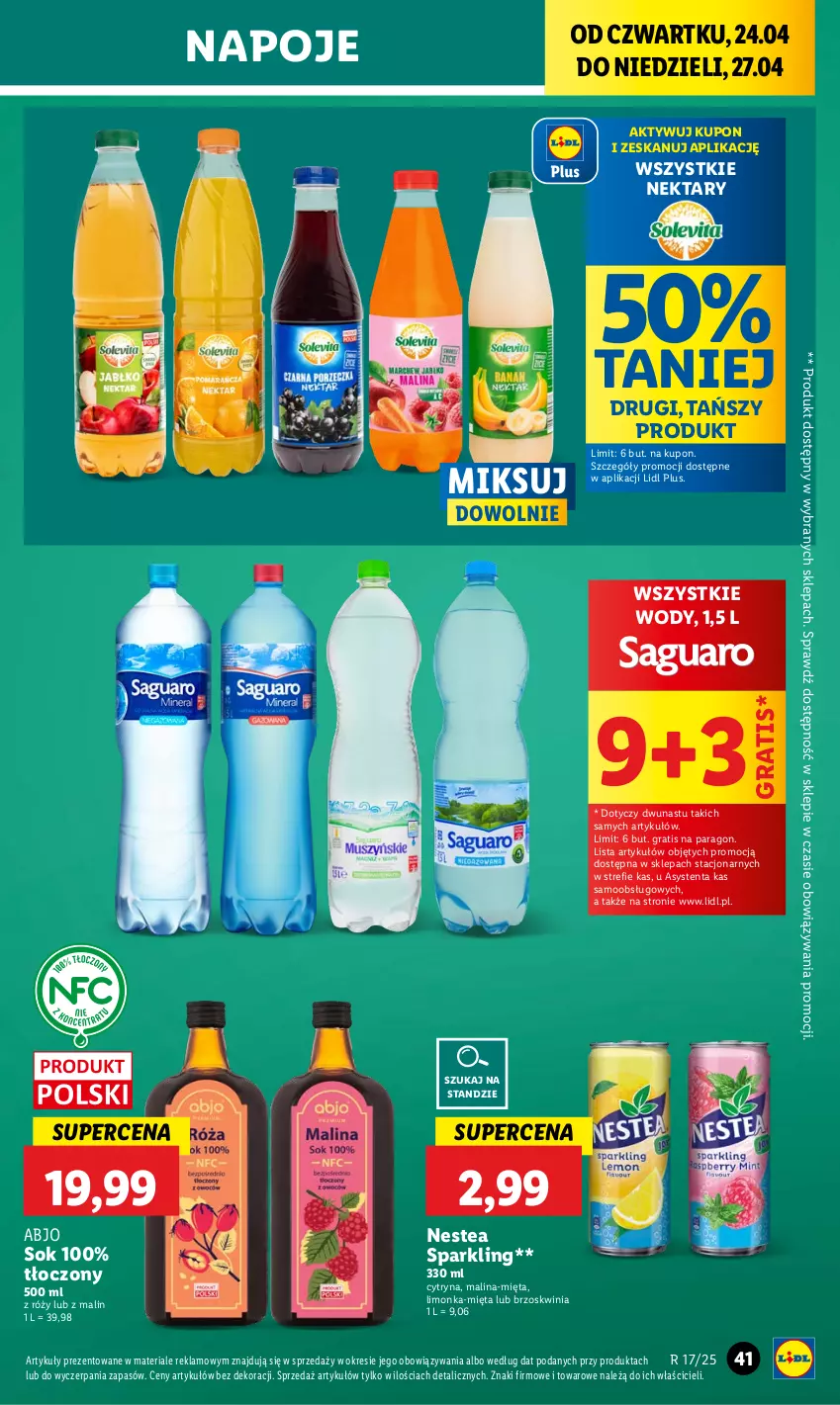 Gazetka promocyjna Lidl - GAZETKA - ważna 24.04 do 27.04.2025 - strona 45 - produkty: Gra, Limonka, Mięta, Napoje, Nektar, Nestea, Sok