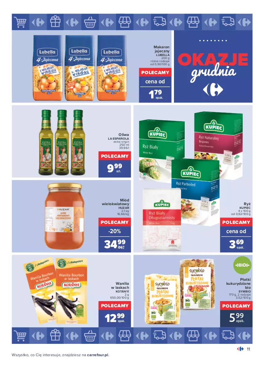 Gazetka promocyjna Carrefour - Gazetka Carrefour Okazje grudnia - ważna 01.12 do 31.12.2021 - strona 11 - produkty: Bell, Bella, Gin, Kotányi, Kupiec, Lubella, Makaron, Miód, Piec, Ryż