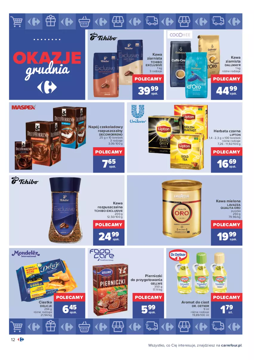 Gazetka promocyjna Carrefour - Gazetka Carrefour Okazje grudnia - ważna 01.12 do 31.12.2021 - strona 12 - produkty: Ciastka, Dallmayr, Delicje, Dr. Oetker, Herbata, Herbata czarna, Kawa, Kawa mielona, Kawa rozpuszczalna, Kawa ziarnista, Lavazza, Lipton, Napój, Tchibo