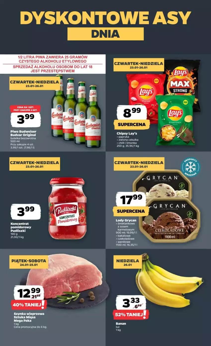 Gazetka promocyjna Netto - ważna 23.01 do 29.01.2025 - strona 10 - produkty: Chipsy, Gin, Gra, Gry, Koncentrat pomidorowy, Limonka, Lody, Piwa, Piwo, Pudliszki, Ser, Szynka, Szynka wieprzowa