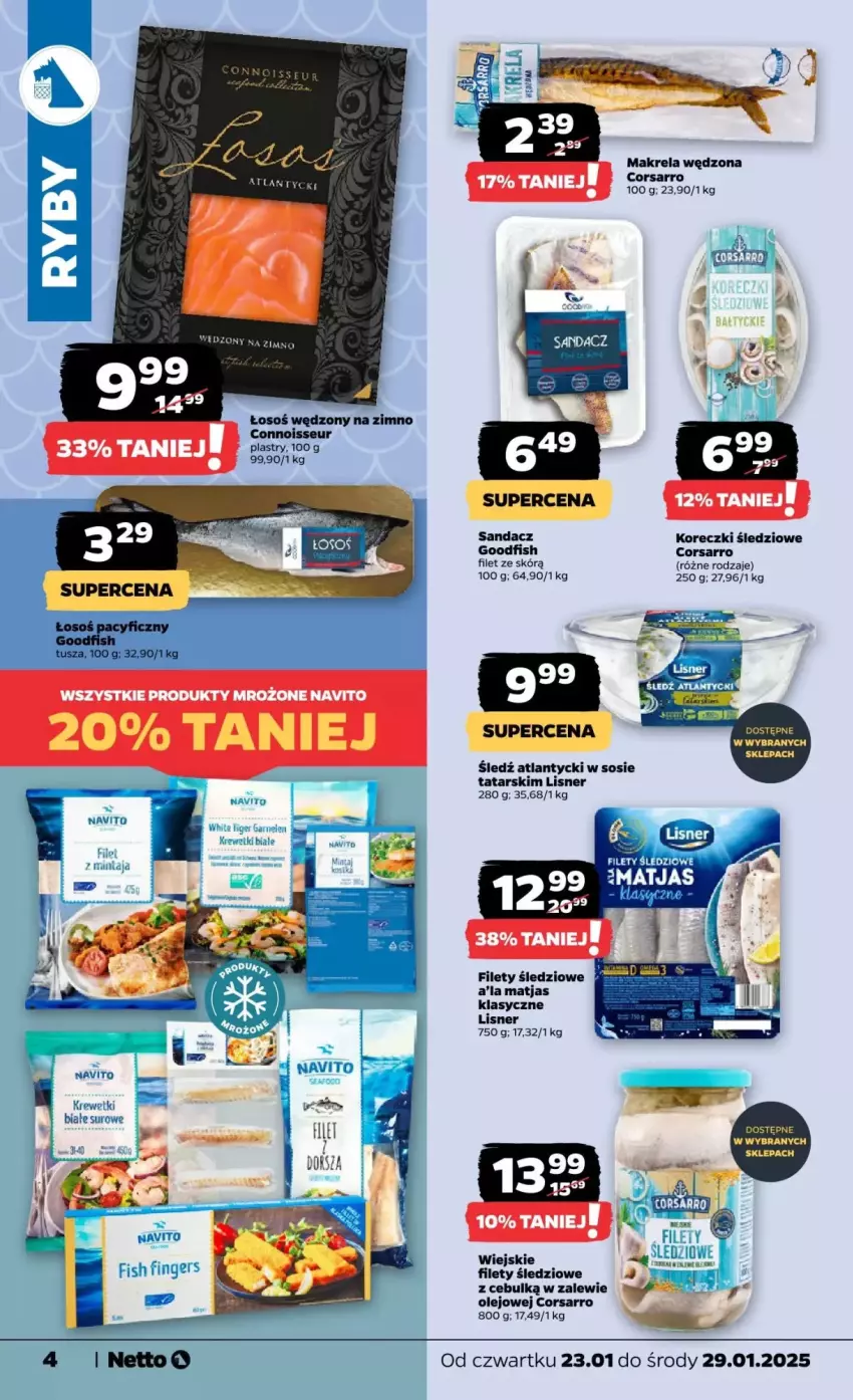 Gazetka promocyjna Netto - ważna 23.01 do 29.01.2025 - strona 12 - produkty: Koreczki śledziowe, Krewetki, Lisner, Matjas, Olej, Produkty mrożone, Sandacz, Sos