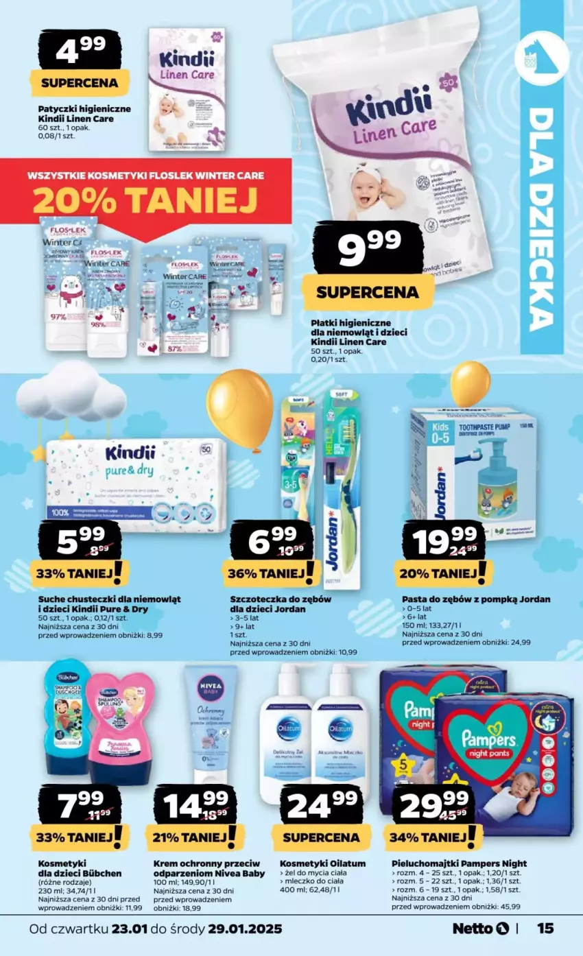 Gazetka promocyjna Netto - ważna 23.01 do 29.01.2025 - strona 7 - produkty: Chusteczki, Dzieci, Kindii, Majtki, Mleczko, Mleczko do ciała, Nivea, Nivea Baby, Oilatum, Pampers, Pasta do zębów, Pieluchomajtki, Pur, Szczoteczka