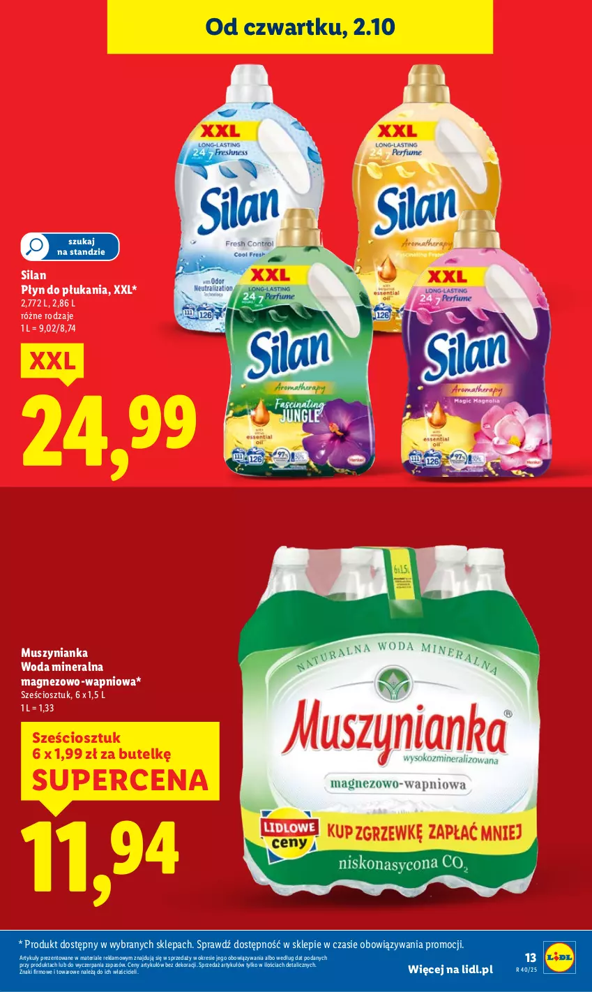 Gazetka promocyjna Lidl - GAZETKA - ważna 02.10 do 04.10.2025 - strona 13 - produkty: Magnez, Mus, Muszynianka, Płyn do płukania, Silan, Woda, Woda mineralna