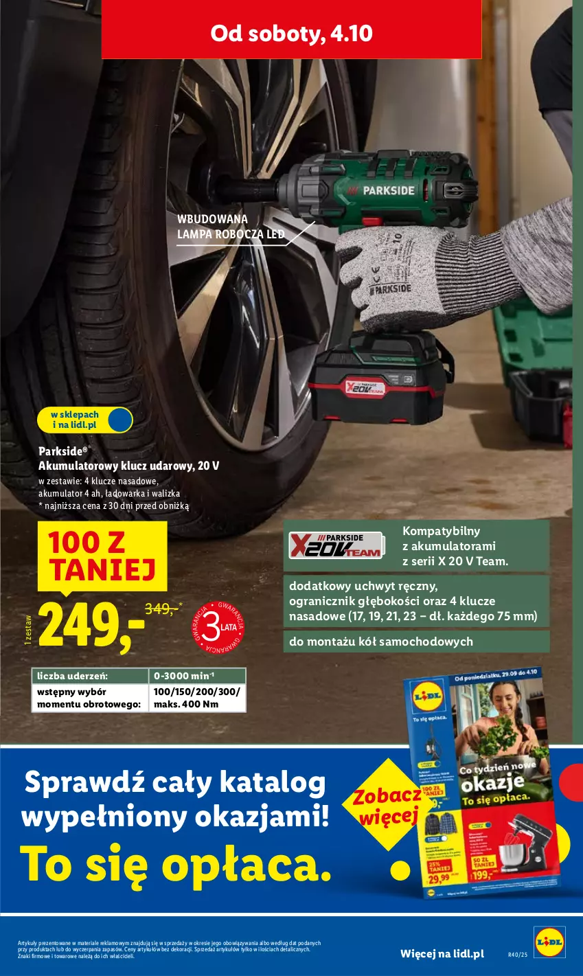 Gazetka promocyjna Lidl - GAZETKA - ważna 02.10 do 04.10.2025 - strona 19 - produkty: Akumulator, Gra, Klucz udarowy, Lampa, Lampa robocza LED, Parkside, Ser, Walizka, Warka