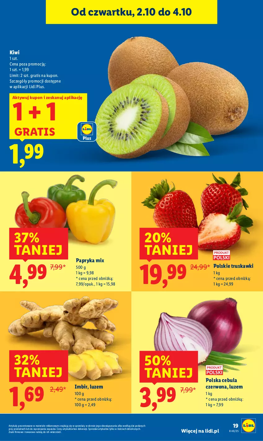 Gazetka promocyjna Lidl - GAZETKA - ważna 02.10 do 04.10.2025 - strona 23 - produkty: Cebula, Cebula czerwona, Gra, Imbir, Kiwi, Papryka, Truskawki