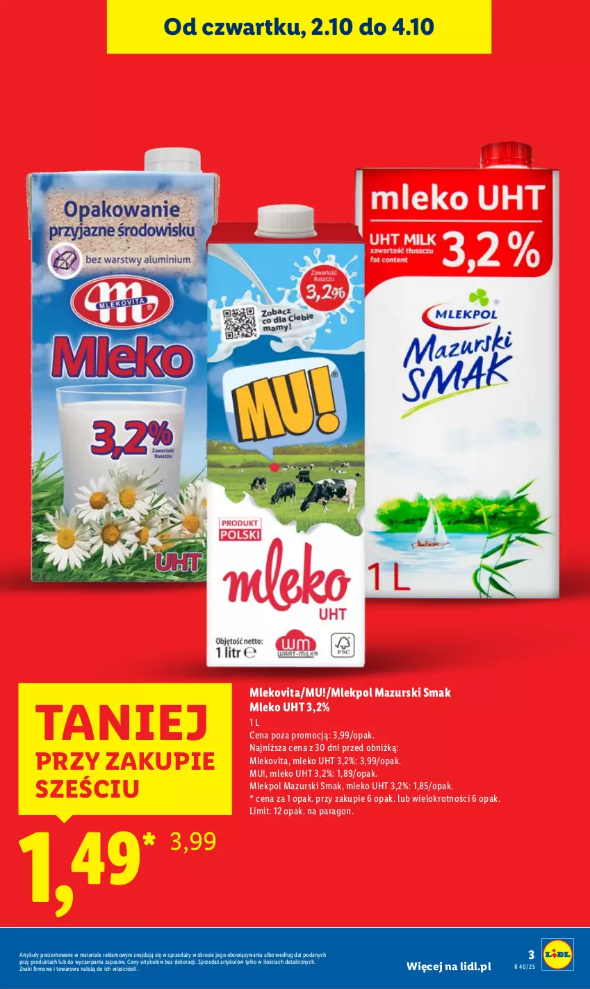 Gazetka promocyjna Lidl - GAZETKA - ważna 02.10 do 04.10.2025 - strona 3 - produkty: Mleko, Mlekovita
