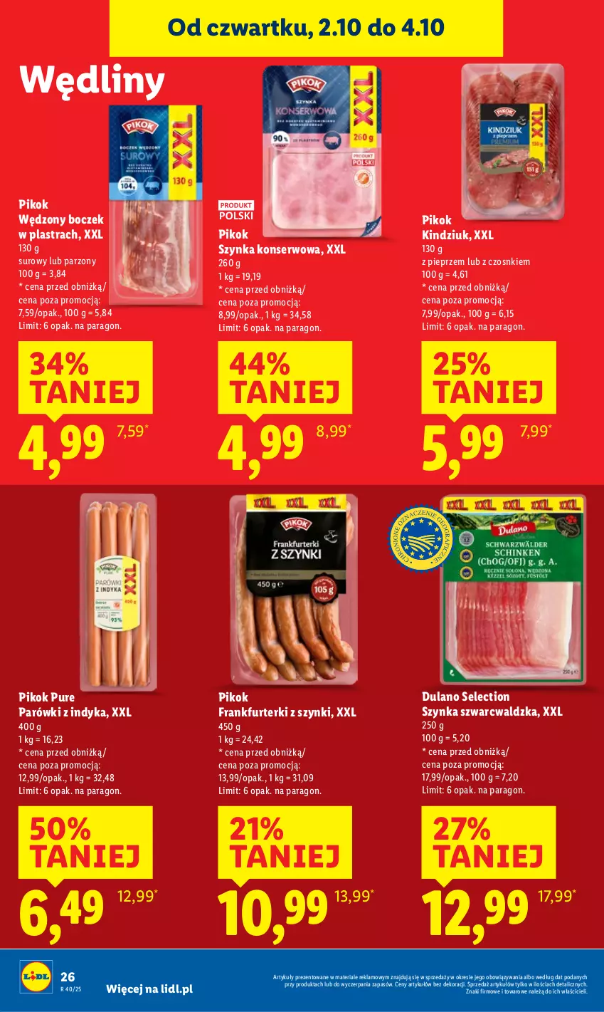 Gazetka promocyjna Lidl - GAZETKA - ważna 02.10 do 04.10.2025 - strona 30 - produkty: Boczek, Dulano, Frankfurterki, Kindziuk, Parówki, Parówki z indyka, Pieprz, PIKOK, Pur, Ser, Szynka, Szynka konserwowa
