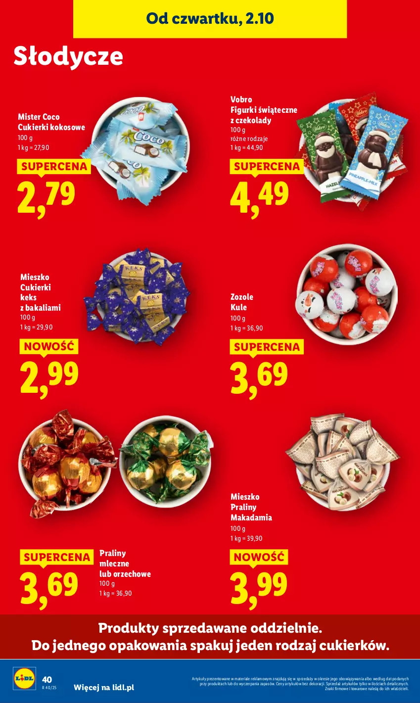 Gazetka promocyjna Lidl - GAZETKA - ważna 02.10 do 04.10.2025 - strona 44 - produkty: Cukier, Cukierki, Kokos, Praliny
