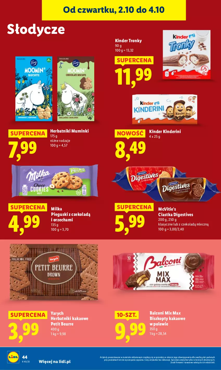 Gazetka promocyjna Lidl - GAZETKA - ważna 02.10 do 04.10.2025 - strona 48 - produkty: Alcon, Biszkopty, Ciastka, Herbatniki, Kakao, Kinder, Milka
