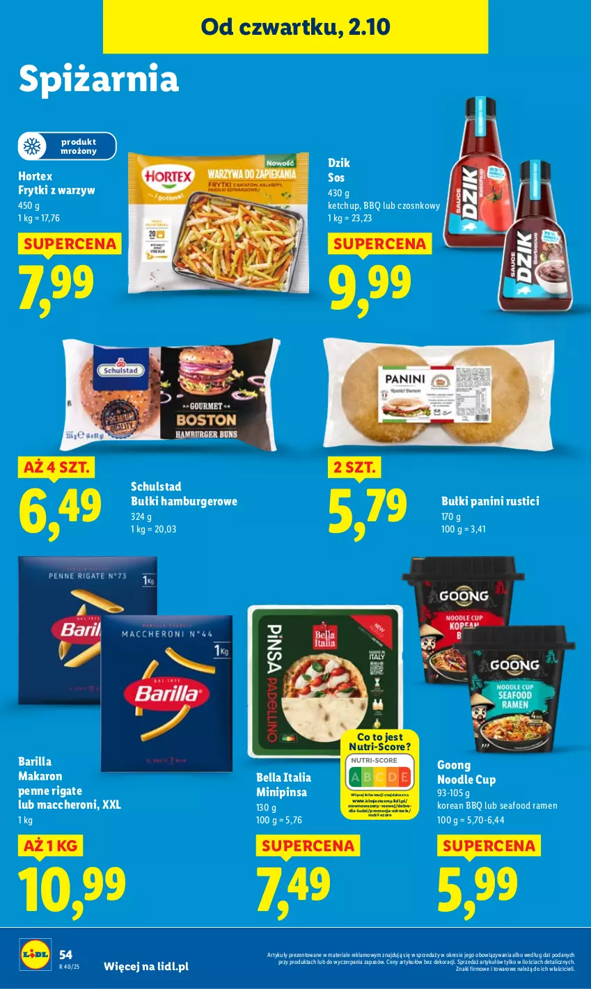 Gazetka promocyjna Lidl - GAZETKA - ważna 02.10 do 04.10.2025 - strona 58 - produkty: Barilla, Bell, Bella, Burger, Frytki, Hamburger, Hortex, Ketchup, Makaron, Penne, Rust, Sos, Wazon