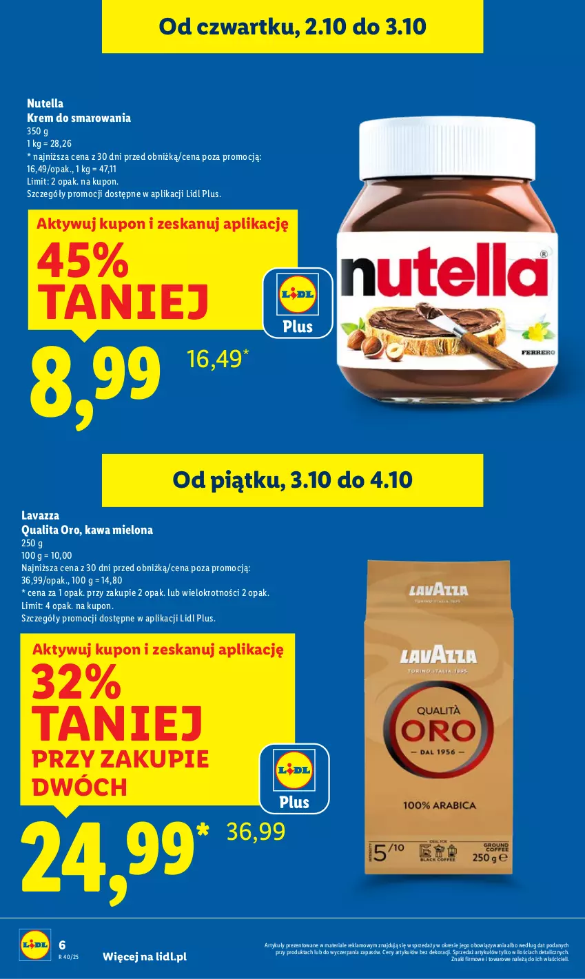 Gazetka promocyjna Lidl - GAZETKA - ważna 02.10 do 04.10.2025 - strona 6 - produkty: Kawa, Kawa mielona, Lavazza, Nutella
