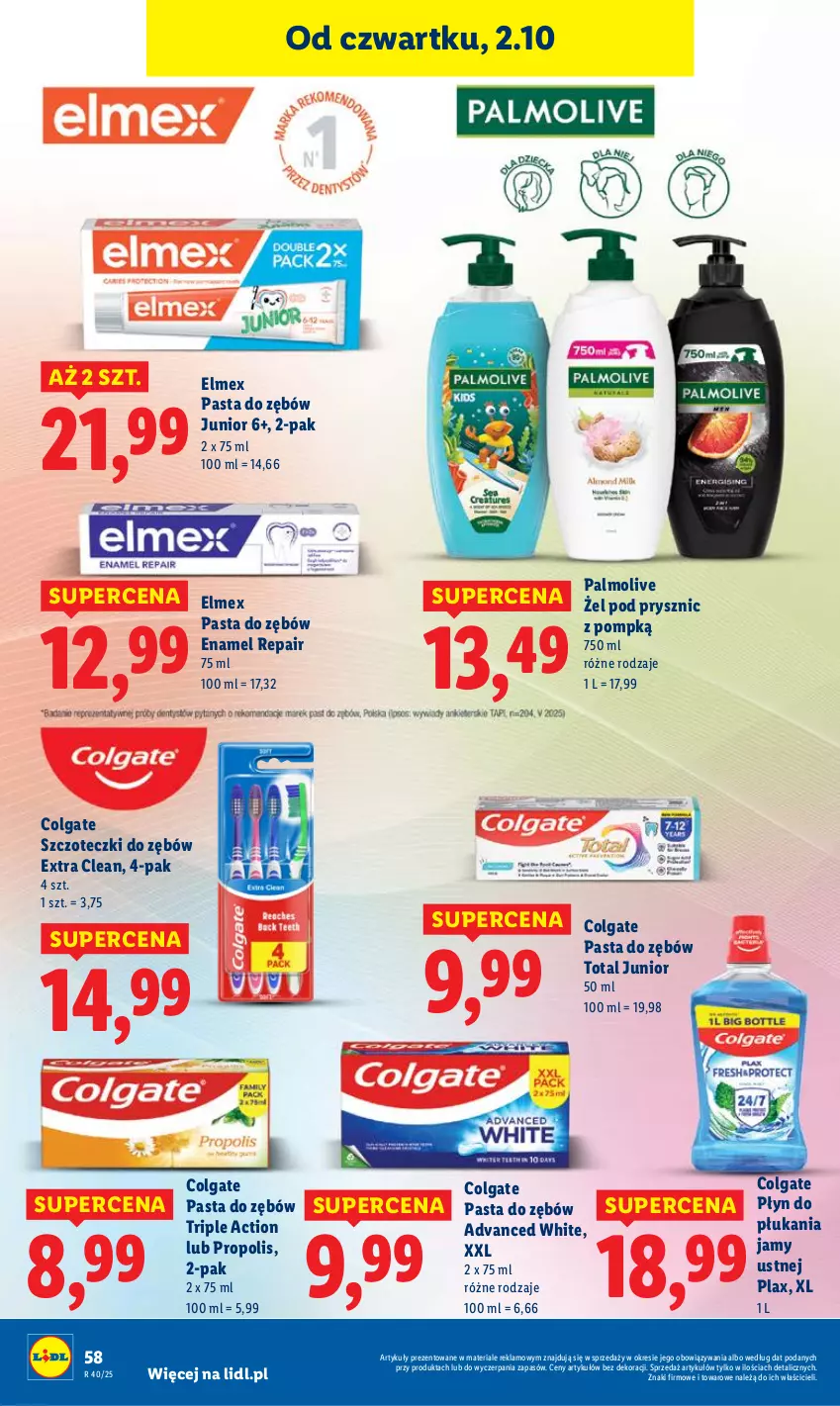 Gazetka promocyjna Lidl - GAZETKA - ważna 02.10 do 04.10.2025 - strona 62 - produkty: Colgate, Elmex, LG, Palmolive, Pasta do zębów, Płyn do płukania, Płyn do płukania jamy ustnej, Propolis