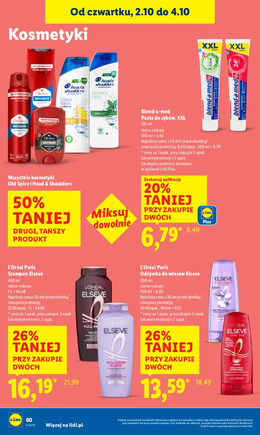 Gazetka promocyjna Lidl - GAZETKA - ważna 02.10 do 04.10.2025 - strona 64 - produkty: Blend-a-Med, Elseve, Odżywka, Old Spice, Pasta do zębów, Szampon