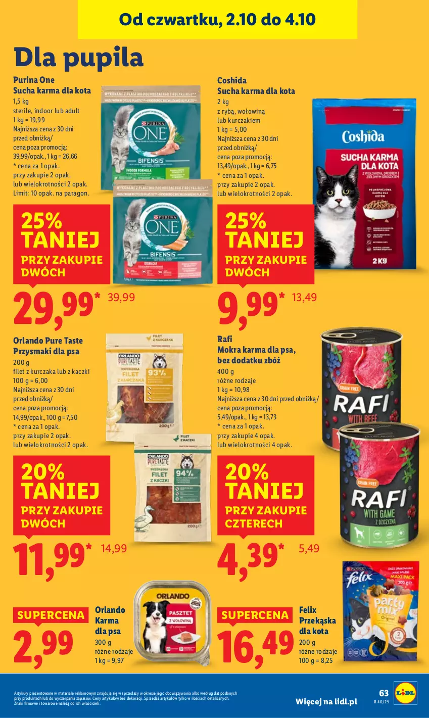Gazetka promocyjna Lidl - GAZETKA - ważna 02.10 do 04.10.2025 - strona 67 - produkty: Felix, Kurczak, Mokra karma, Przysmaki, Pur, Purina, Sucha karma