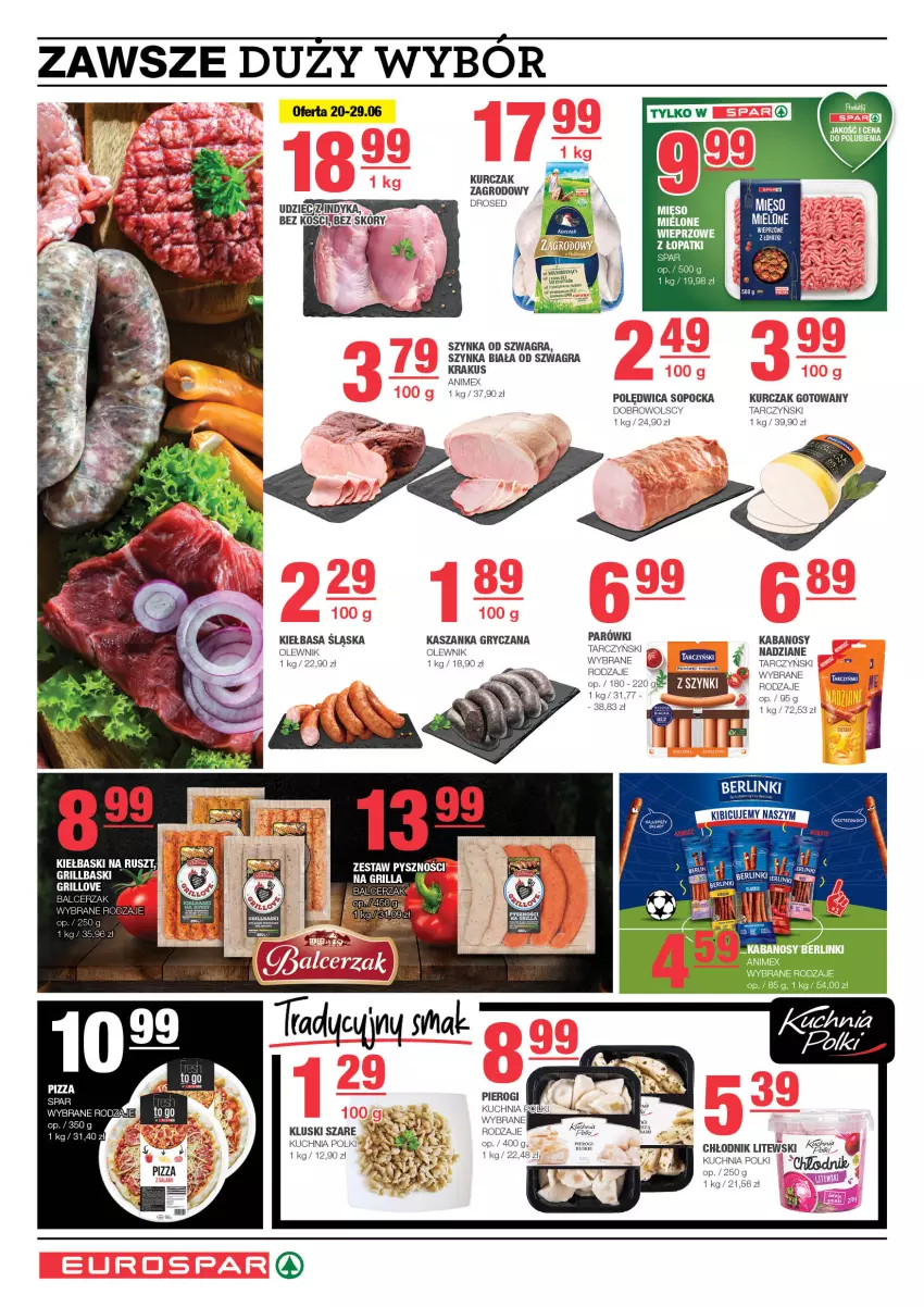 Gazetka promocyjna Spar - EuroSpar - ważna 16.06 do 26.06.2024 - strona 4 - produkty: Fa, Gra, Gry, Kabanos, Kasza, Kaszanka, Kiełbasa, Kiełbasa śląska, Krakus, Kuchnia, Kurczak, Kurczak gotowany, Olewnik, Parówki, Pierogi, Polędwica, Szynka, Szynka biała, Tarczyński