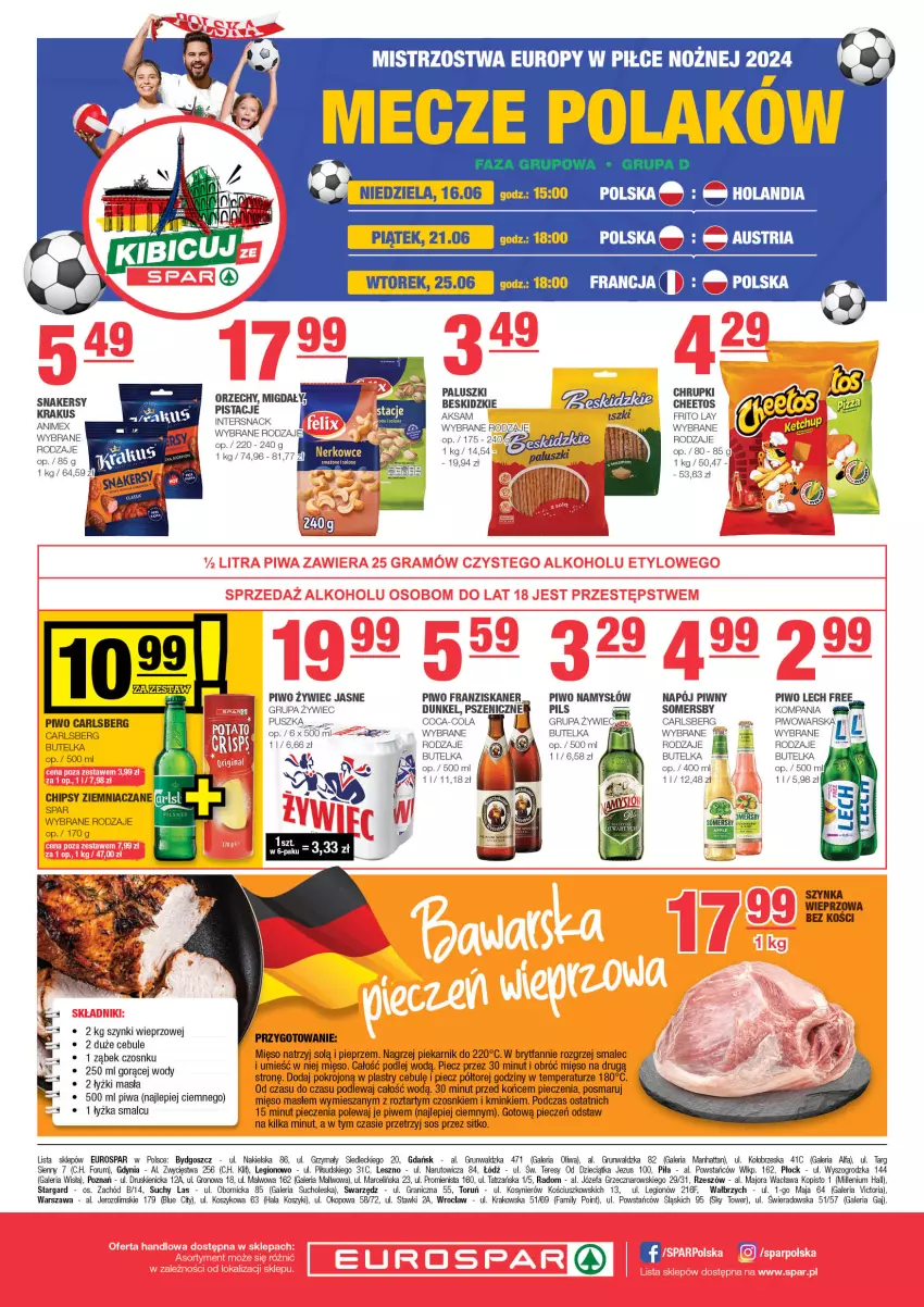 Gazetka promocyjna Spar - EuroSpar - ważna 16.06 do 26.06.2024 - strona 8 - produkty: Aksam, Beskidzki, Carlsberg, Cheetos, Chipsy, Chrupki, Coca-Cola, Dzieci, Fa, Gra, Kosz, Mięso, Mus, Namysłów, Napój, Oliwa, Piec, Piekarnik, Pieprz, Piwa, Piwo, Rum, Sitko, Skaner, Smalec, Somersby, Sos, Szynka, Szynka wieprzowa