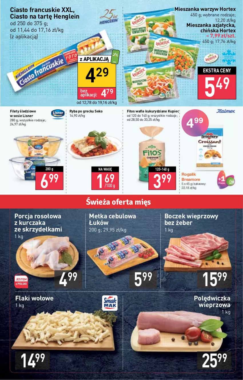 Gazetka promocyjna Stokrotka - Market - ważna 13.10 do 19.10.2022 - strona 3 - produkty: Boczek, Boczek wieprzowy, Ciasto francuskie, Flaki, Flaki wołowe, Hortex, Kakao, Kupiec, Kurczak, Lisner, Mieszanka warzyw, Piec, Polędwiczka wieprzowa, Por, Rogal, Ryba, Ryba po grecku, SEKO, Sos, Wafle