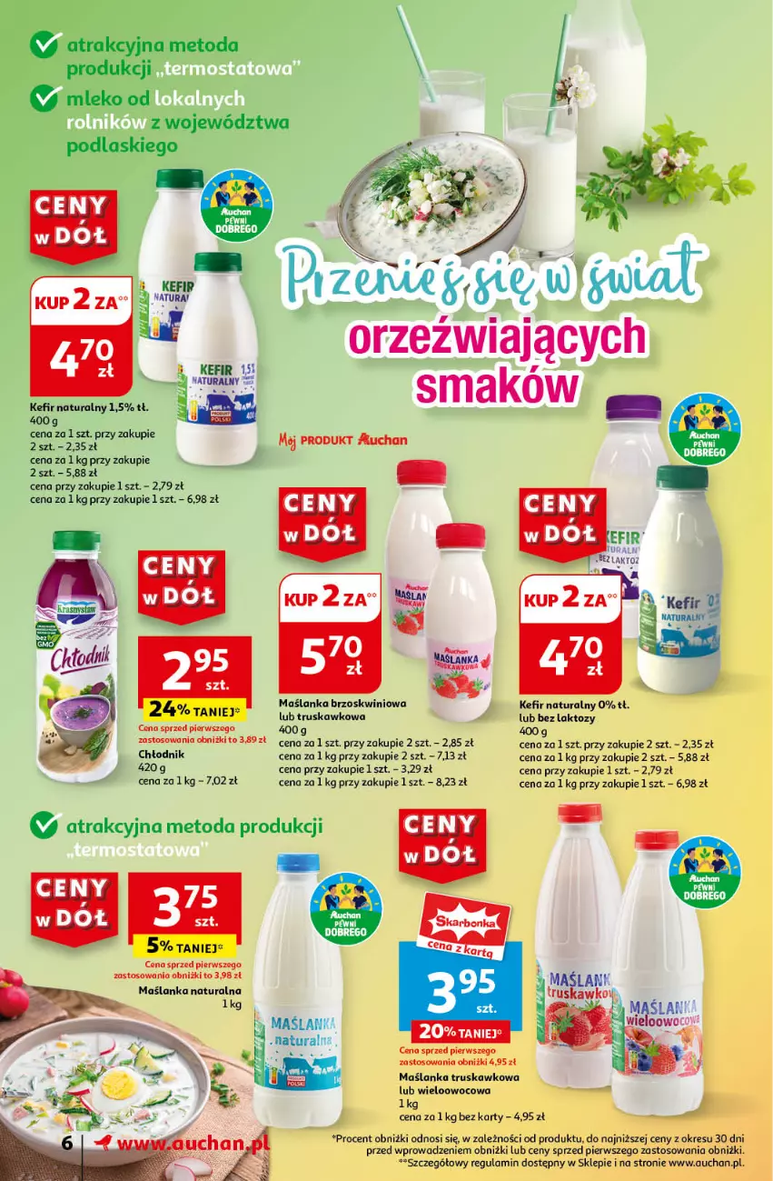 Gazetka promocyjna Auchan - Gazetka CENY W DÓŁ Supermarket Auchan - ważna 20.06 do 26.06.2024 - strona 8 - produkty: Kefir, Kefir naturalny, Maślanka