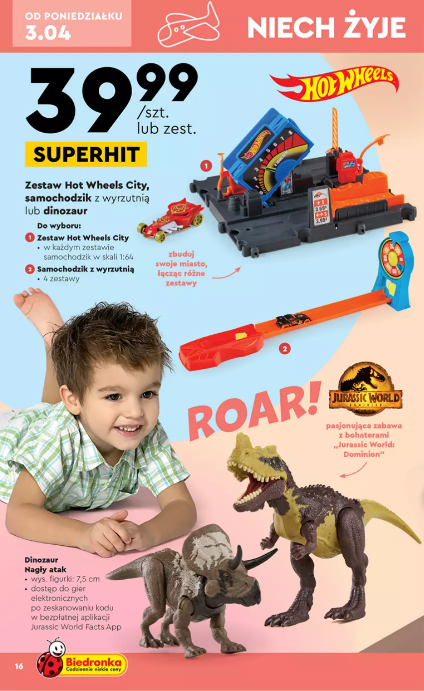 Gazetka promocyjna Biedronka - ważna 03.04 do 15.04.2023 - strona 16 - produkty: Chodzik, Dinozaur, Fa, Hot Wheels, Jurassic World