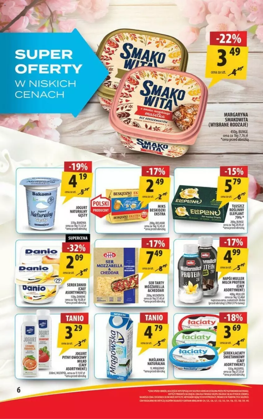 Gazetka promocyjna Arhelan - ważna 29.04.2023 do 12.05.2024 - strona 17 - produkty: Bakoma, Beskidzki, Danio, Jogurt, Margaryna, Maślanka, Mozzarella, Napój, Ser, Serek, Smakowita