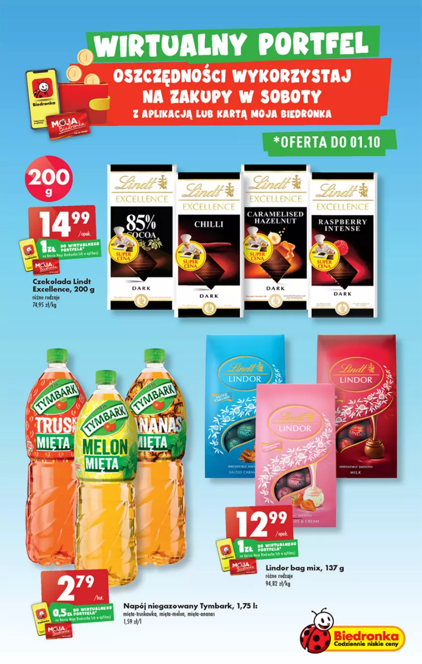 Gazetka promocyjna Biedronka - ważna 29.09 do 05.10.2022 - strona 39 - produkty: Ananas, Czekolada, Lindor, Lindt, Melon, Mięta, Napój, Napój niegazowany, Tymbark