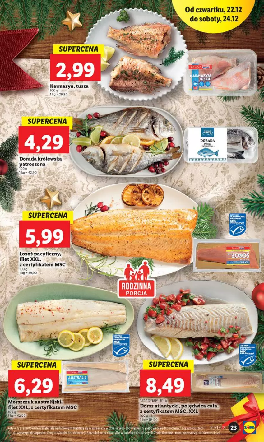 Gazetka promocyjna Lidl - GAZETKA - ważna 22.12 do 24.12.2022 - strona 27 - produkty: Dorsz, Kosz, Polędwica, Tusz