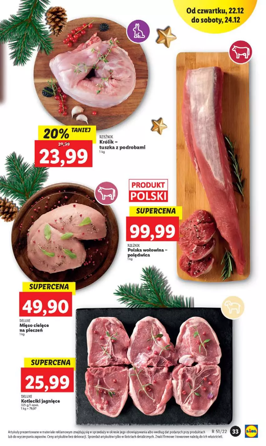 Gazetka promocyjna Lidl - GAZETKA - ważna 22.12 do 24.12.2022 - strona 39 - produkty: Królik, Mięso, Piec, Polędwica, Tusz, Wołowina