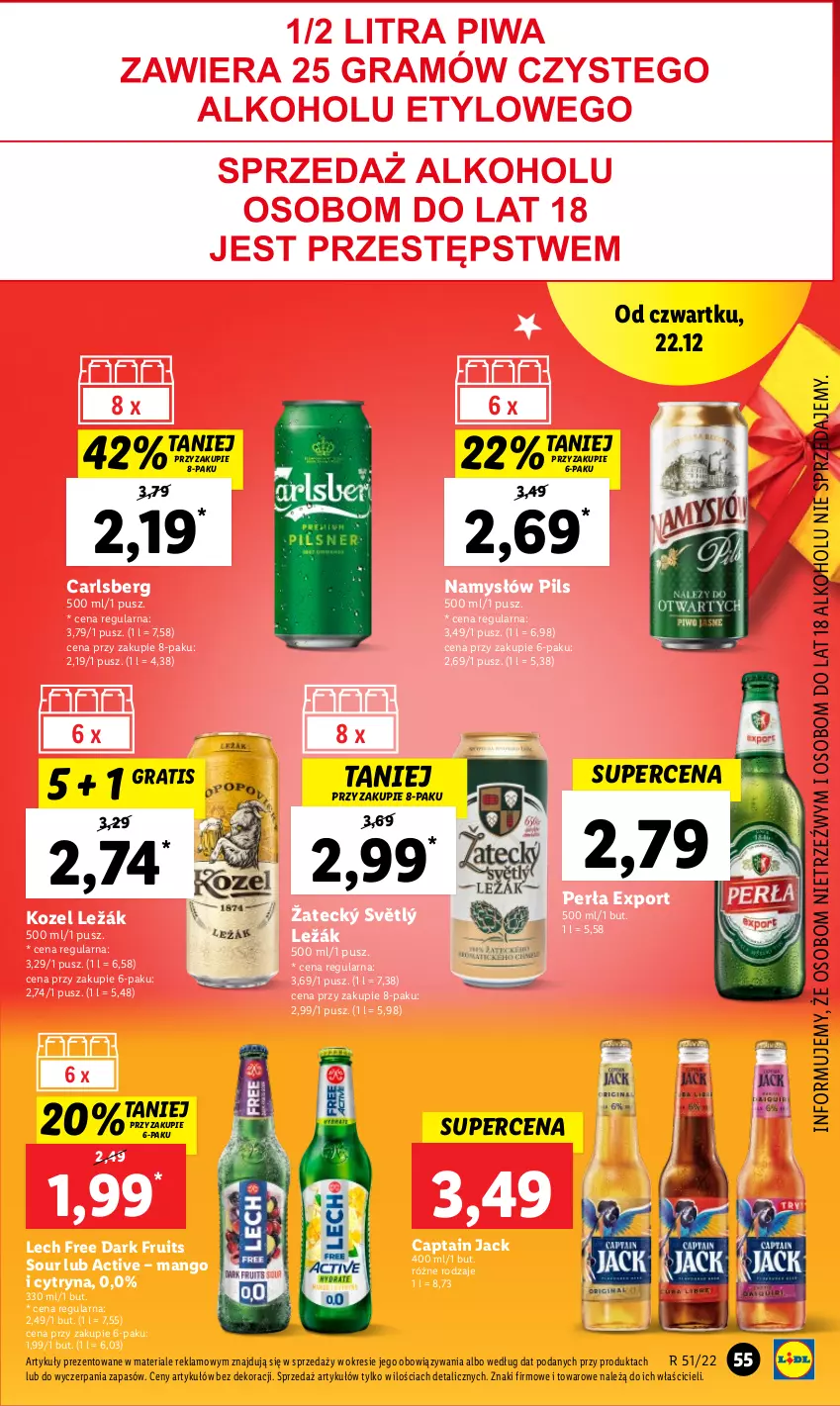 Gazetka promocyjna Lidl - GAZETKA - ważna 22.12 do 24.12.2022 - strona 70 - produkty: Captain Jack, Carlsberg, Gra, Kozel, Mango, Namysłów, Perła, Piwa, Por