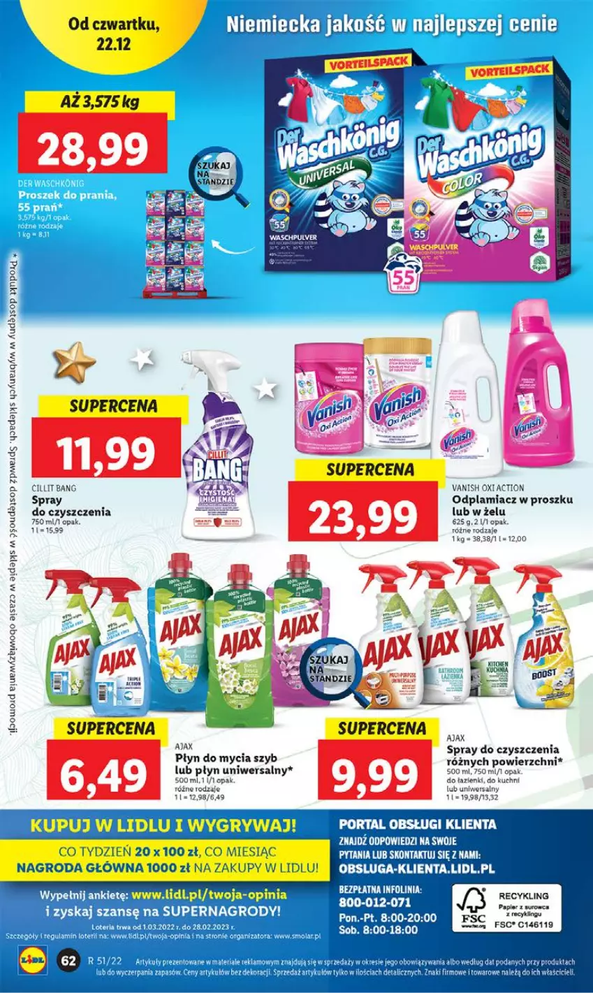 Gazetka promocyjna Lidl - GAZETKA - ważna 22.12 do 24.12.2022 - strona 81 - produkty: Ajax, Cillit Bang, Odplamiacz, Papier, Płyn do mycia, Spray do czyszczenia, Vanish