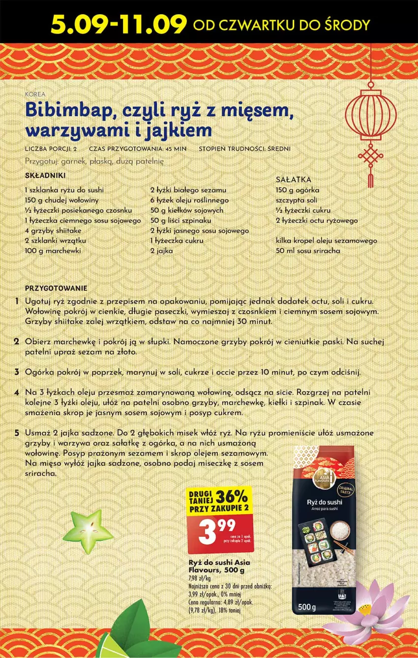 Gazetka promocyjna Biedronka - Kuchnia Azjatycka - ważna 05.09 do 11.09.2024 - strona 5 - produkty: Garnek, GRID, Grzyby, Grzyby shiitake, Kiełki, Lanki, Mięso, Olej, Por, Ryż, Ryż do sushi, Sałat, Sałatka, Sezam, Sos, Sushi, Szklanka, Szpinak, Top, Warzywa