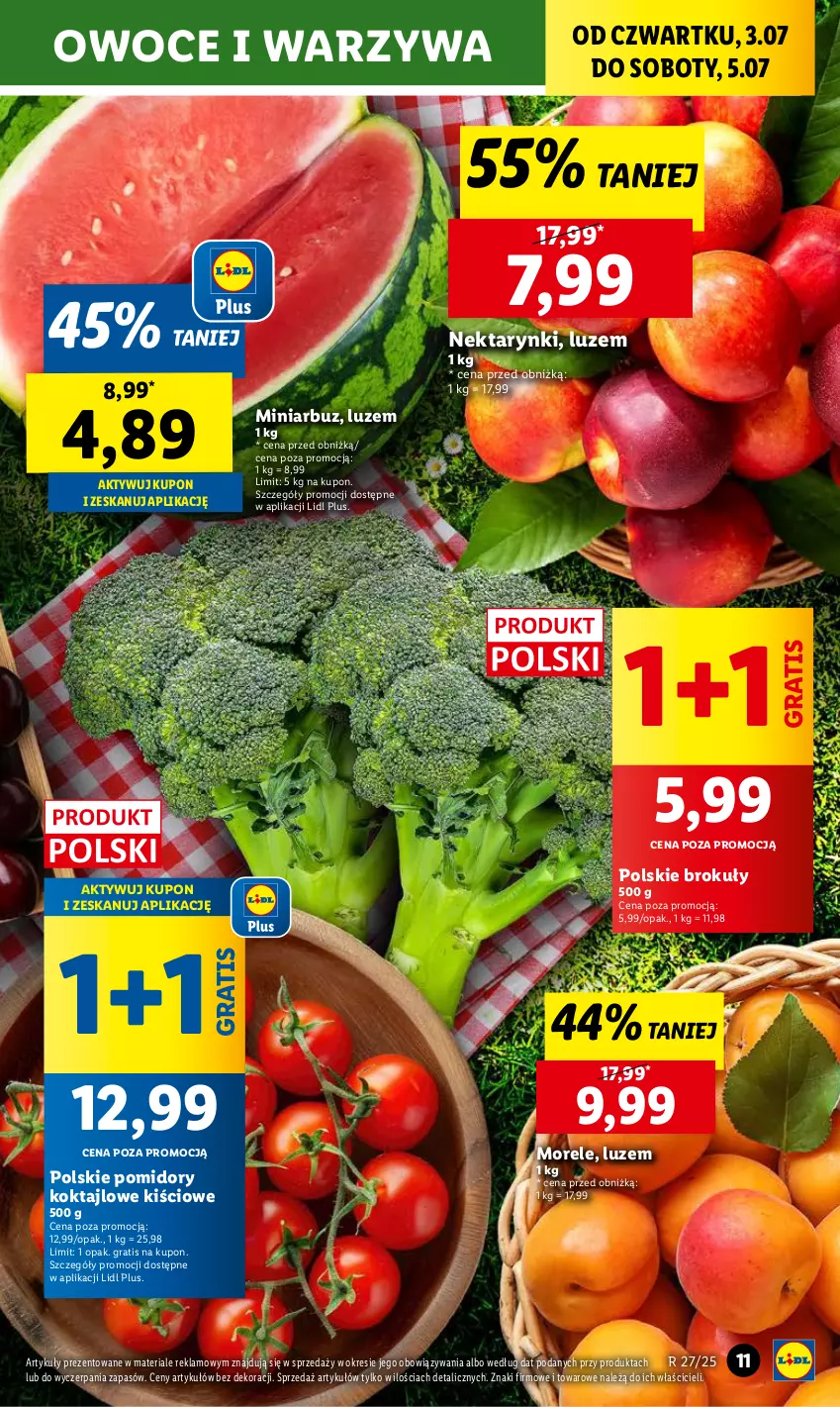Gazetka promocyjna Lidl - GAZETKA - ważna 03.07 do 05.07.2025 - strona 13 - produkty: Arbuz, Brokuły, Gra, Nektar, Owoce, Pomidory, Warzywa