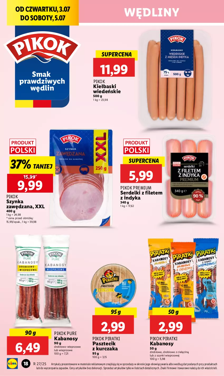Gazetka promocyjna Lidl - GAZETKA - ważna 03.07 do 05.07.2025 - strona 24 - produkty: Kabanos, Kurczak, PIKOK, Pur, Ser, Serdelki, Szynka