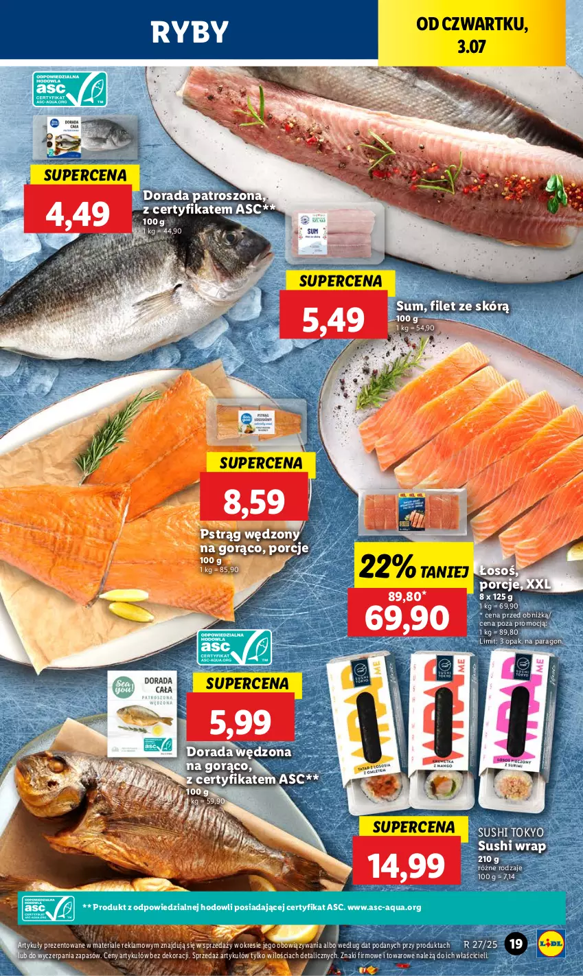 Gazetka promocyjna Lidl - GAZETKA - ważna 03.07 do 05.07.2025 - strona 25 - produkty: Por, Pstrąg, Pstrąg wędzony, Sushi