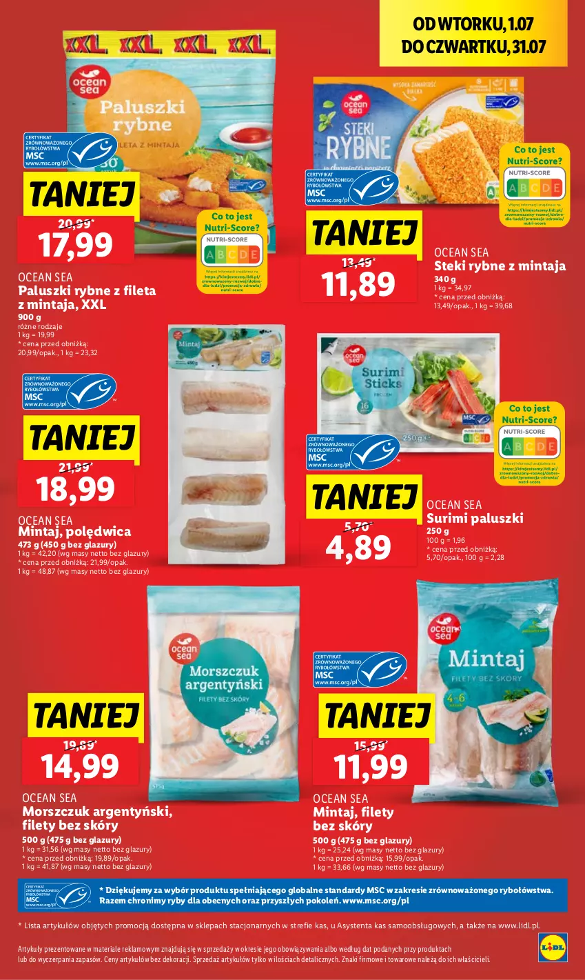 Gazetka promocyjna Lidl - GAZETKA - ważna 03.07 do 05.07.2025 - strona 27 - produkty: Lazur, Mintaj, Paluszki rybne, Polędwica, Stek, Surimi