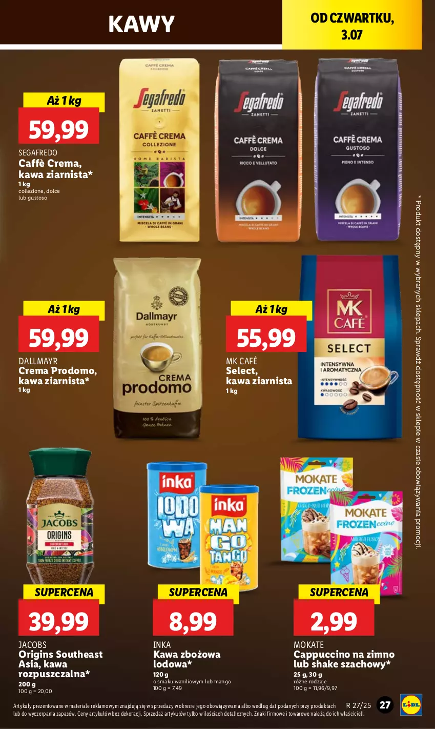 Gazetka promocyjna Lidl - GAZETKA - ważna 03.07 do 05.07.2025 - strona 37 - produkty: Cappuccino, Dallmayr, Gin, Inka, Jacobs, Kawa, Kawa rozpuszczalna, Kawa zbożowa, Kawa ziarnista, Mango, Segafredo