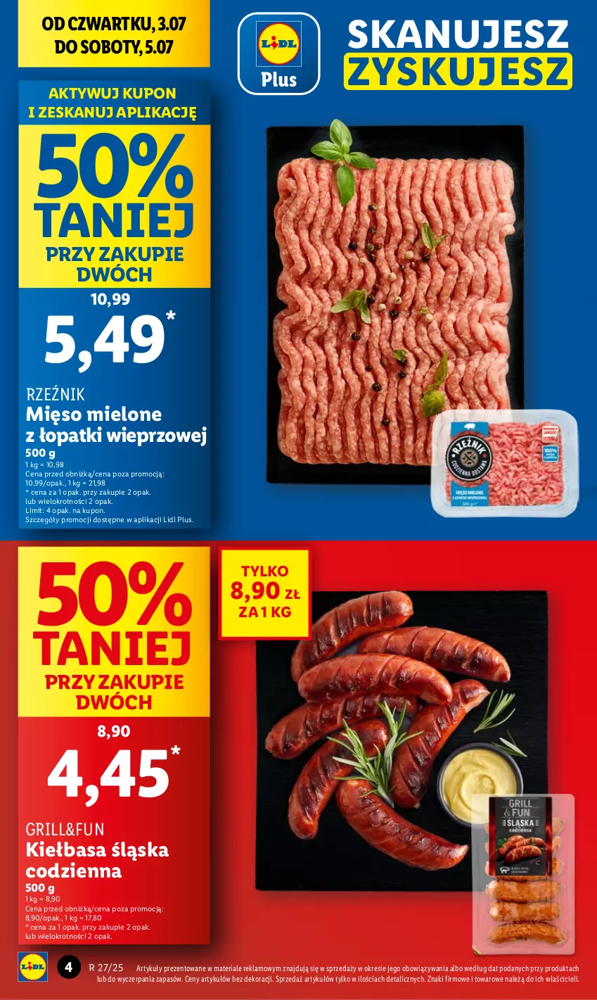 Gazetka promocyjna Lidl - GAZETKA - ważna 03.07 do 05.07.2025 - strona 4 - produkty: Grill, Kiełbasa, Kiełbasa śląska, Mięso, Mięso mielone, Mięso mielone z łopatki wieprzowej